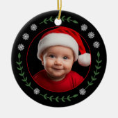Babys初めてのクリスマスフォトスノーフレーク&ローレル セラミックオーナメント (正面)