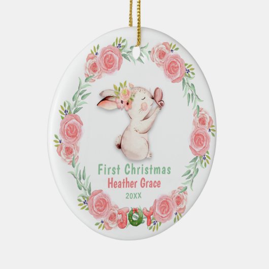 Babys初めてのクリスマスフォトバニーパーソナライズされた セラミックオーナメント (右)