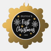 Babys初めてのクリスマスフォトブラックと金ゴールド オーナメントカード (正面)