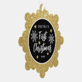 Babys初めてのクリスマスフォト金ゴールドグリッター オーナメントカード (右)