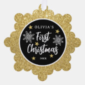 Babys初めてのクリスマスフォト金ゴールドグリッター オーナメントカード (正面)