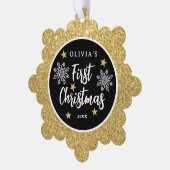 Babys初めてのクリスマスフォト金ゴールドグリッター オーナメントカード (左)