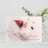 Babys初めてのクリスマス赤いスクリプトファミリー写真 シーズンカード (スタンド正面)