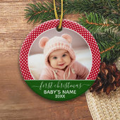 Babys初めてのクリスマス – 赤水玉模様 セラミックオーナメント