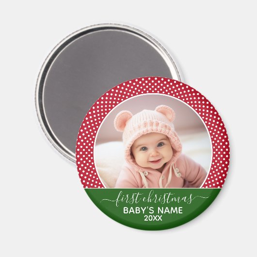 Babys初めてのクリスマス – 赤水玉模様 マグネット (正面/裏面)