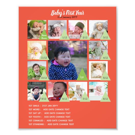 BABYS 1年目のフォトコラージュ8x12 $5以下！ フォトプリント (正面)
