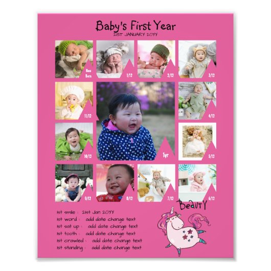 BABYS 1年目のフォトコラージュ8x12 $5以下！ フォトプリント (正面)