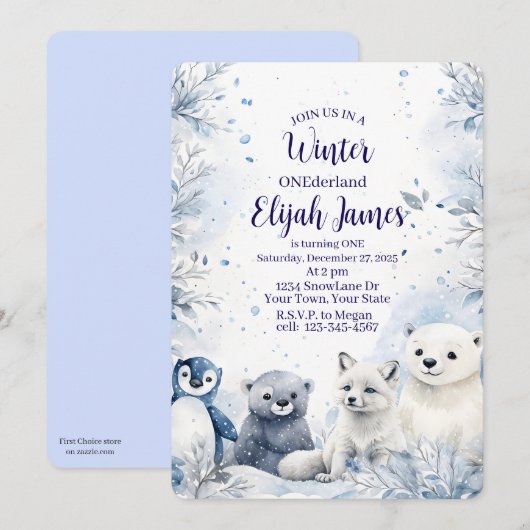 Baby's 1st Birthday Invitation  シーズンカード (正面/裏面)