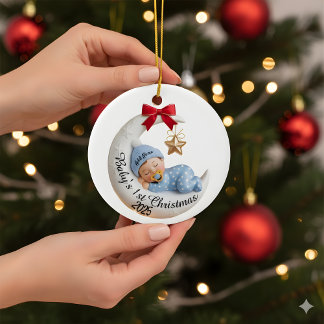 Baby's 1st Christmas 2025 Ornament | Sleeping Moon セラミックオーナメント