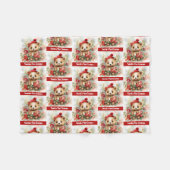 Baby's 1st Christmas Bear Add Name フリースブランケット (正面(横))