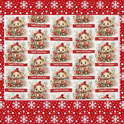 Baby's 1st Christmas Bear Add Name フリースブランケット