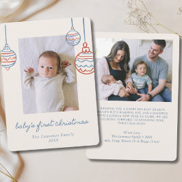 Baby's 1st Christmas Blue & Red Ornament 2 Photo シーズンカード