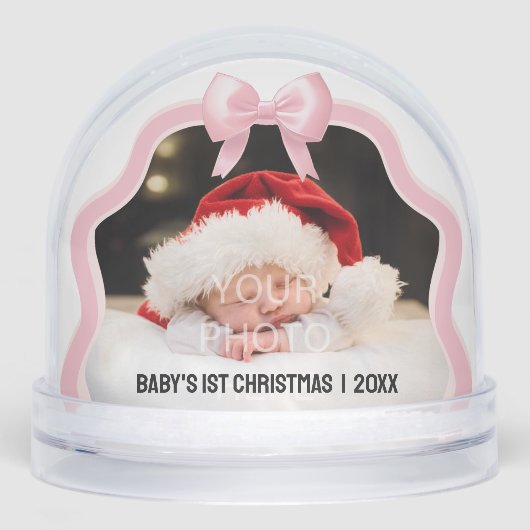 Baby's 1st Christmas Bow Snow Globe - Pink (正面)