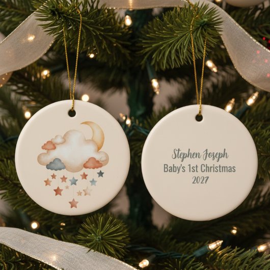 Baby's 1st Christmas Ornament - Moon & Stars セラミックオーナメント