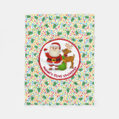 Baby's 1st Christmas Personalize Name Santa Claus フリースブランケット (正面)