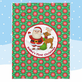 Baby's 1st Christmas Personalize Name Santa Claus フリースブランケット