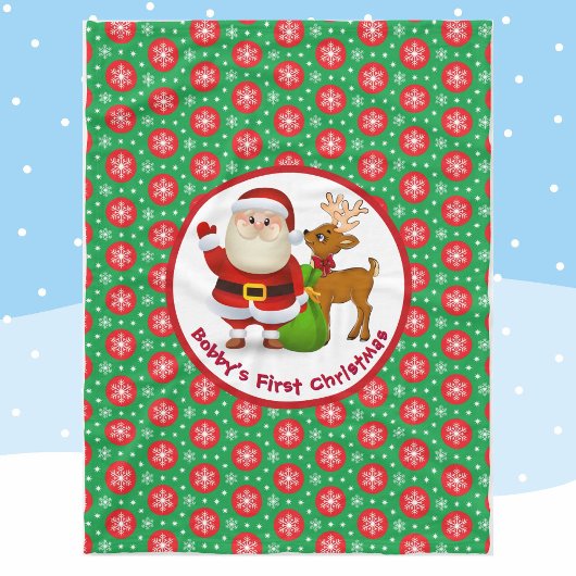Baby's 1st Christmas Personalize Name Santa Claus フリースブランケット