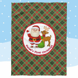 Baby's 1st Christmas Personalize Name Santa Claus フリースブランケット