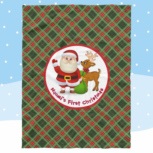 Baby's 1st Christmas Personalize Name Santa Claus フリースブランケット