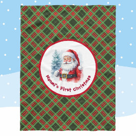 Baby's 1st Christmas Personalize Name Santa Claus フリースブランケット