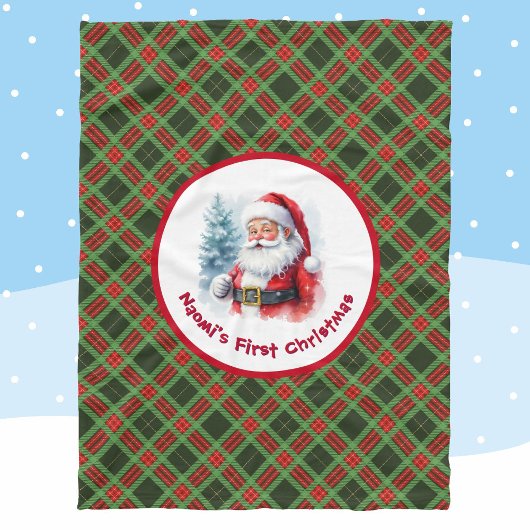 Baby's 1st Christmas Personalize Name Santa Claus フリースブランケット