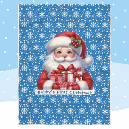 Baby's 1st Christmas Personalize Name Santa Claus フリースブランケット