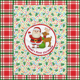 Baby's 1st Christmas Personalize Name Santa Claus フリースブランケット