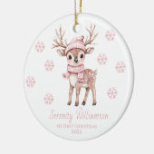 Babys 1st Christmas Photo Pink Snowflakes Woodland セラミックオーナメント (左)