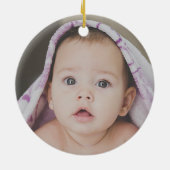 Babys 1st Christmas Photo Pink Snowflakes Woodland セラミックオーナメント (裏面)