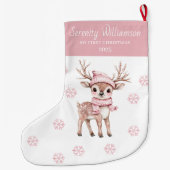 Babys 1st Christmas Pink Snowflakes Deer Woodland  ラージクリスマスストッキング (裏面)
