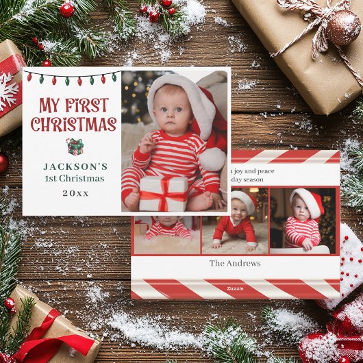 Baby's 1st Christmas Red Green Candy Cane Photo シーズンカード