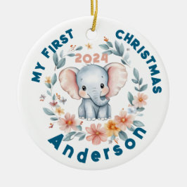 Baby's Boy First Christmas Cute Elephant  セラミックオーナメント