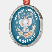 Baby's Boy First Christmas Cute Elephant  メタルオーナメント (左)