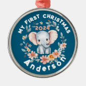 Baby's Boy First Christmas Cute Elephant  メタルオーナメント (正面)