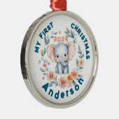 Baby's Boy First Christmas Cute Elephant  メタルオーナメント (右)