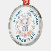 Baby's Boy First Christmas Cute Elephant  メタルオーナメント (左)