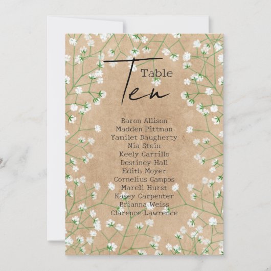 Babys Breathのテー結婚ブル番号表10 招待状 (正面)