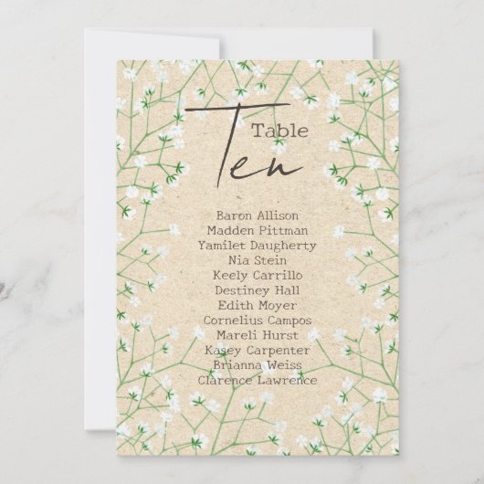 Babys Breathのテー結婚ブル番号表10 招待状 (正面)