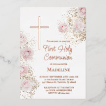 baby's breath and pink roses First Communion