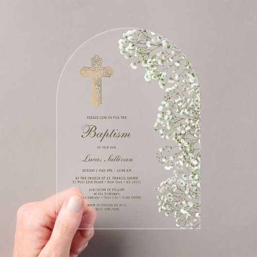 Baby's Breath Arch Baptism アクリル招待状 (インサイチュ (ポータブル))