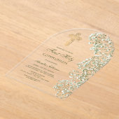 Baby's Breath Arch First Communion アクリル招待状 (レイダウン)