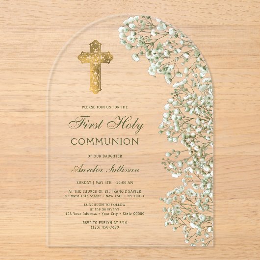 Baby's Breath Arch First Communion アクリル招待状 (正面)