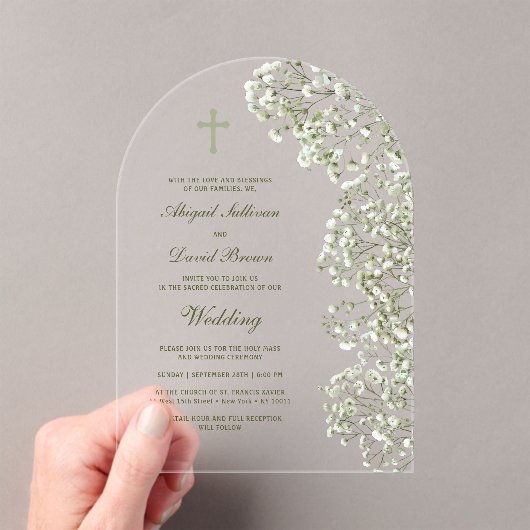 Baby's Breath Arch Religious Wedding アクリル招待状 (インサイチュ (ポータブル))