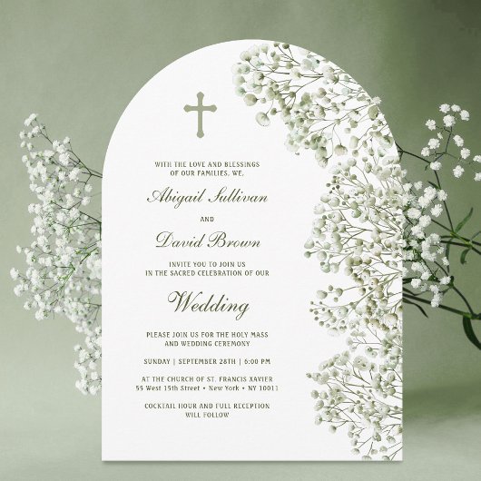 Baby's Breath Arch Religious Wedding 招待状