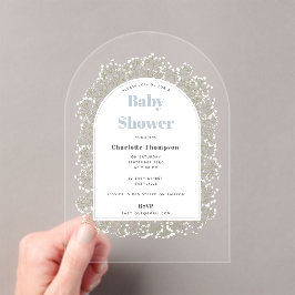 Baby's Breath Blue Boy Gypsophila Baby Shower アクリル招待状