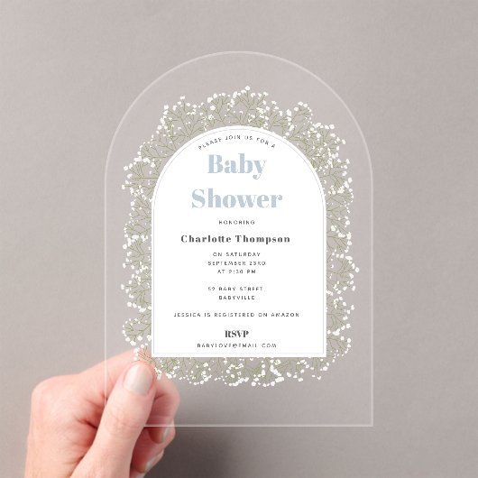Baby's Breath Blue Boy Gypsophila Baby Shower アクリル招待状 (インサイチュ (ポータブル))