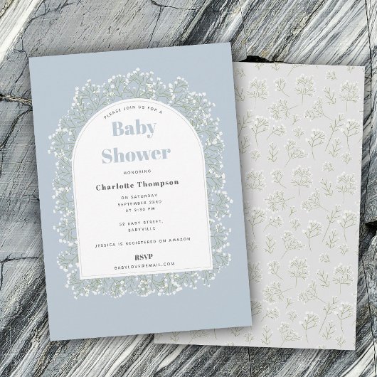Baby's Breath Blue Boy Gypsophila Baby Shower 招待状