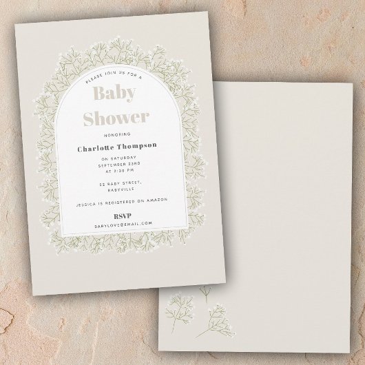Baby's Breath Boy Girl Gypsophila Baby Shower 招待状