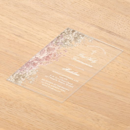 Baby's Breath First Communion アクリル招待状 (レイダウン)