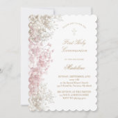 Baby's Breath flowers First Communion 招待状 (正面)